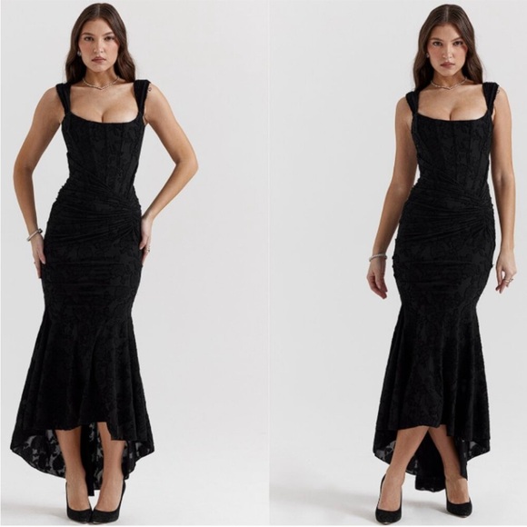 NWOT HOUSE OF CB Cesca Black Corset Floral Maxi Dress - Picture 2 of 8